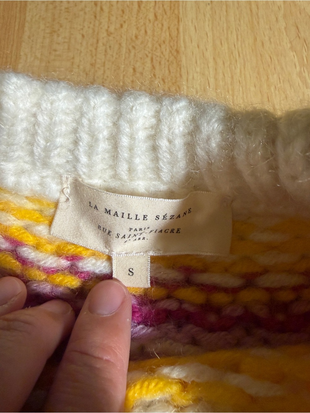 Sezane Constantine Mohair Fair Isle Crewneck Knit Sweater in Ecru Multicolor S - Picture 8 of 13